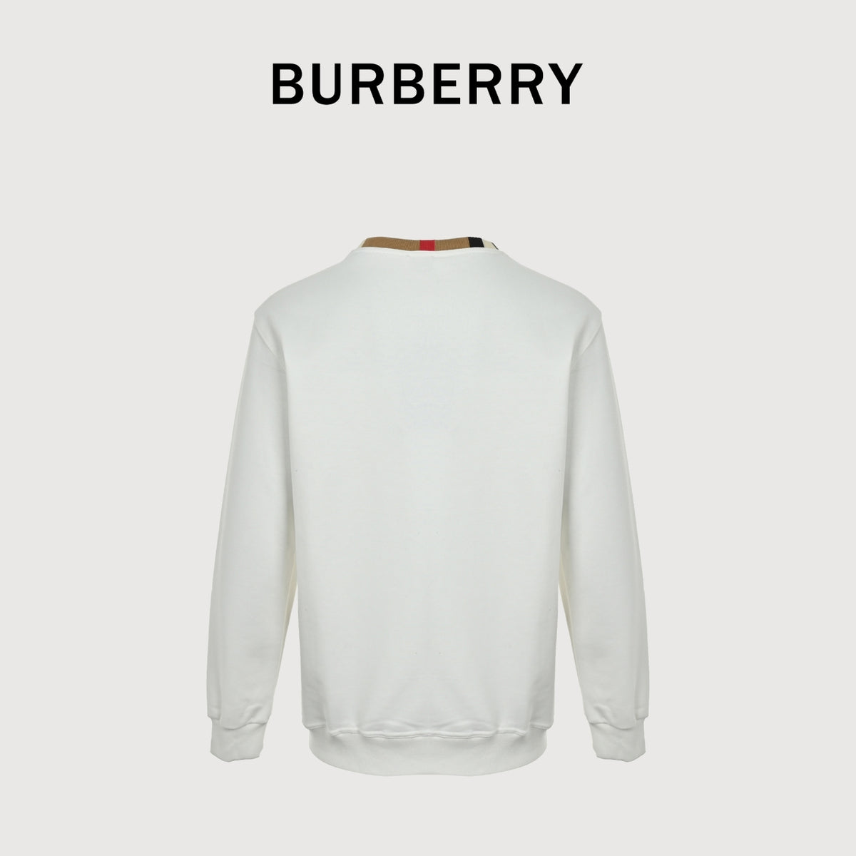 Burberry Check-Trim Cotton Crewneck Sweatshirt in White