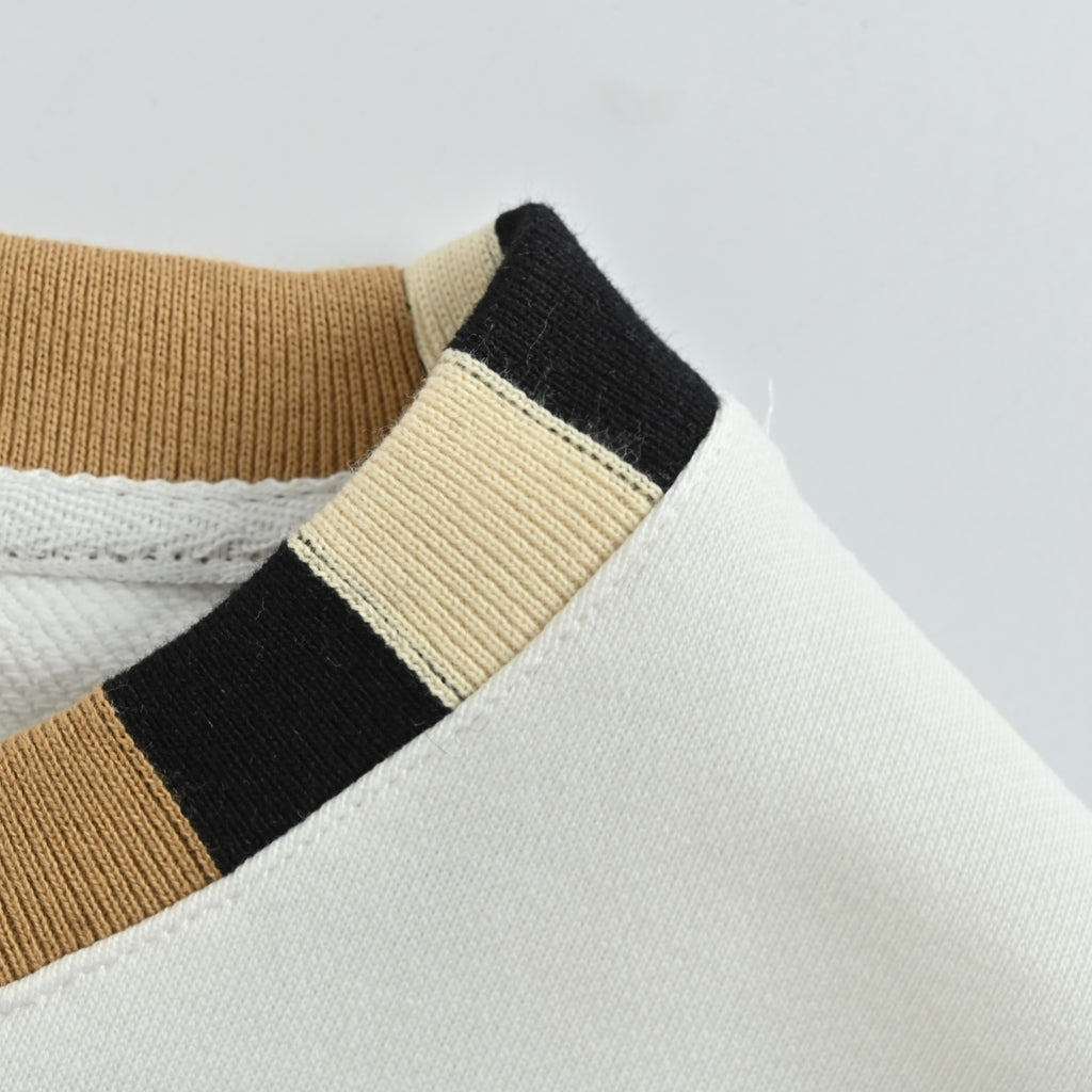 Burberry Check-Trim Cotton Crewneck Sweatshirt in White