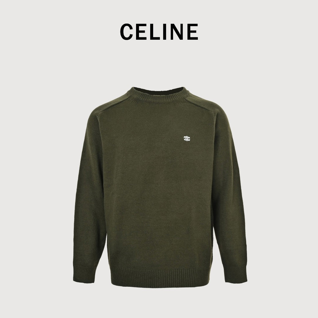 CELINE Triomphe and Terry-Embroidered Back Crewneck Sweater