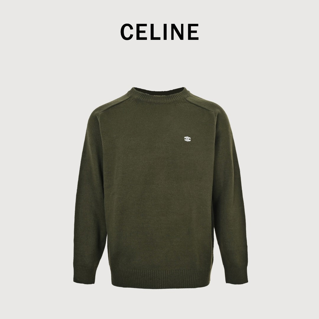 CELINE Triomphe and Terry-Embroidered Back Crewneck Sweater
