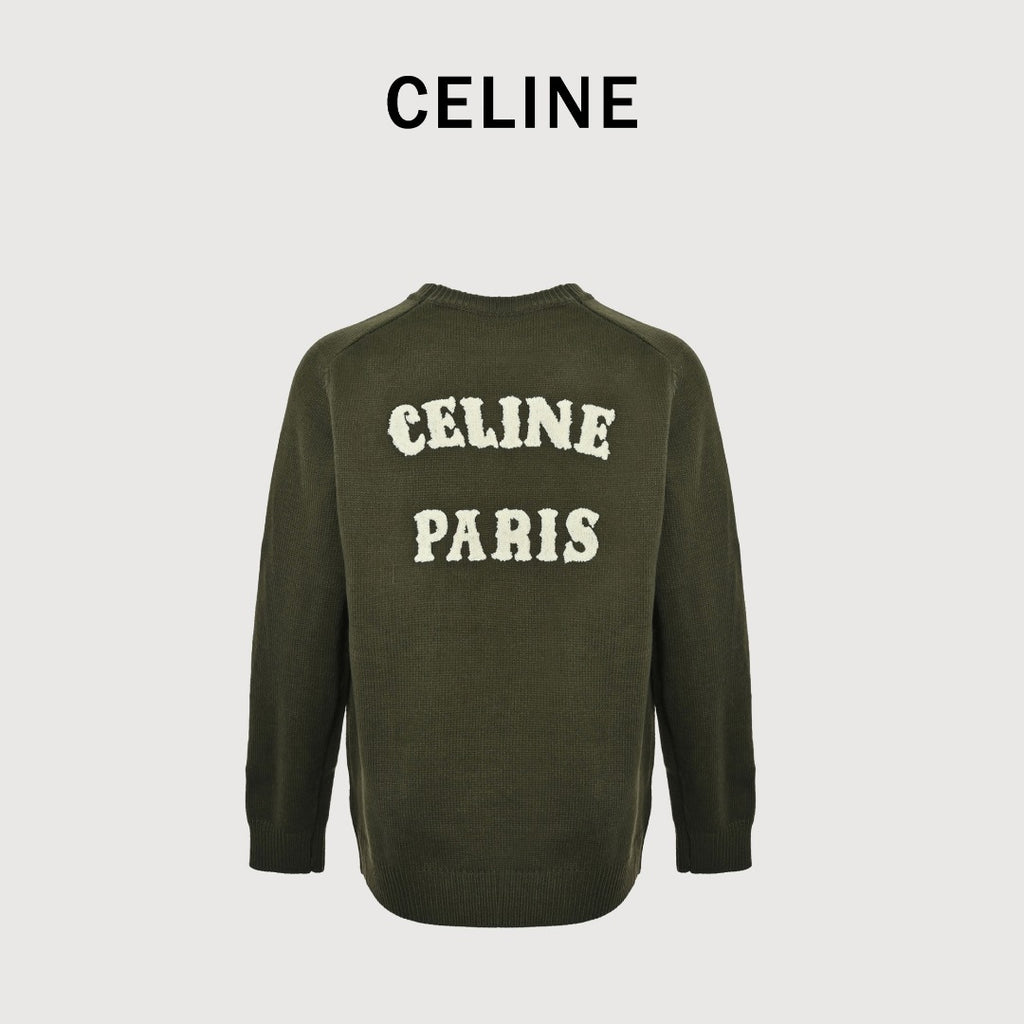 CELINE Triomphe and Terry-Embroidered Back Crewneck Sweater
