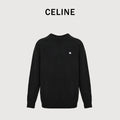 CELINE Triomphe and Terry-Embroidered Back Crewneck Sweater in Black