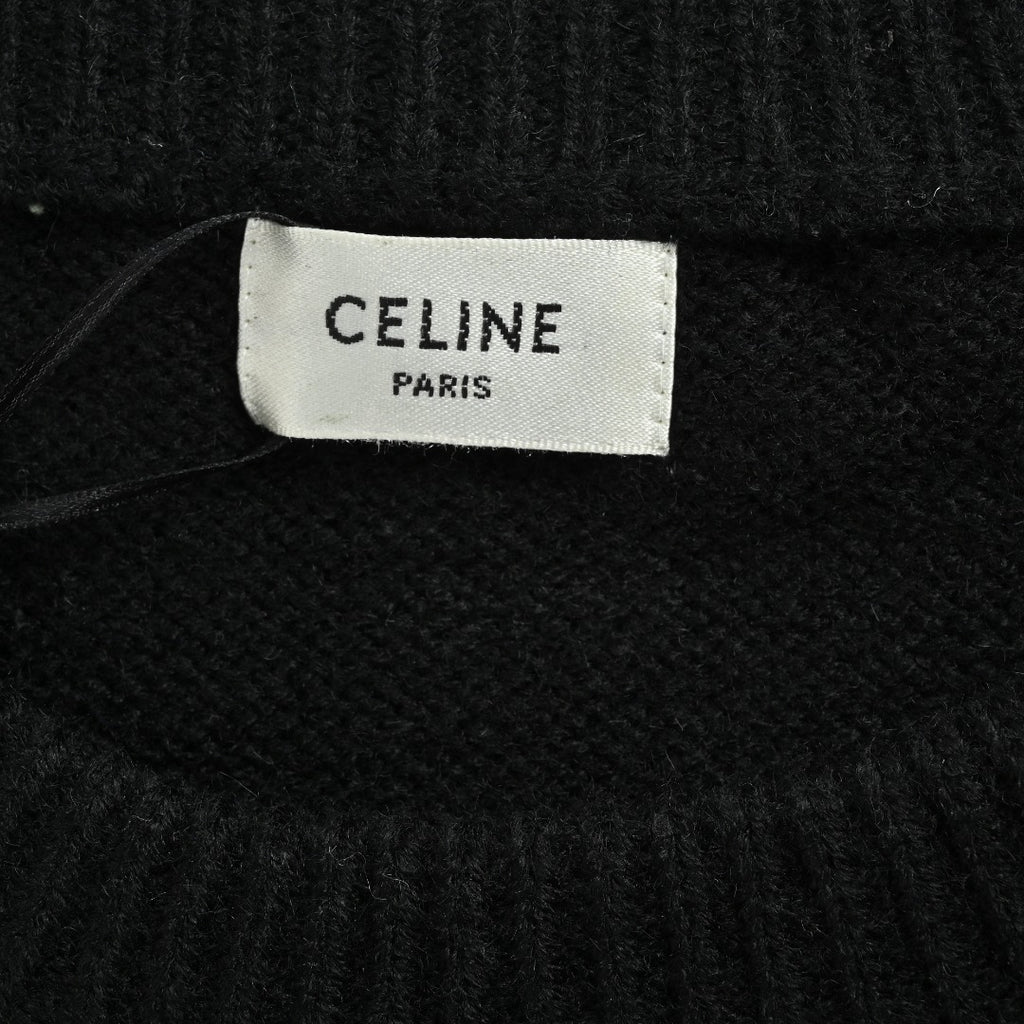CELINE Triomphe and Terry-Embroidered Back Crewneck Sweater in Black