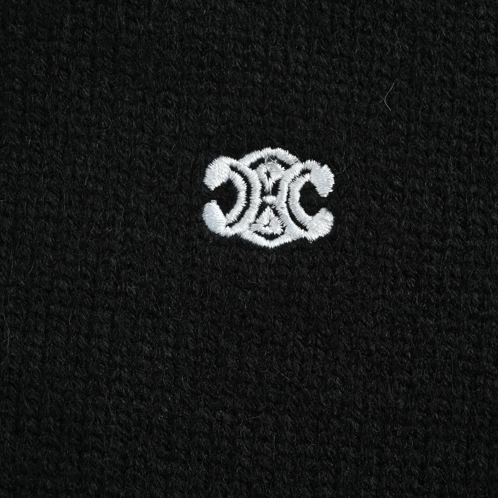 CELINE Triomphe and Terry-Embroidered Back Crewneck Sweater in Black