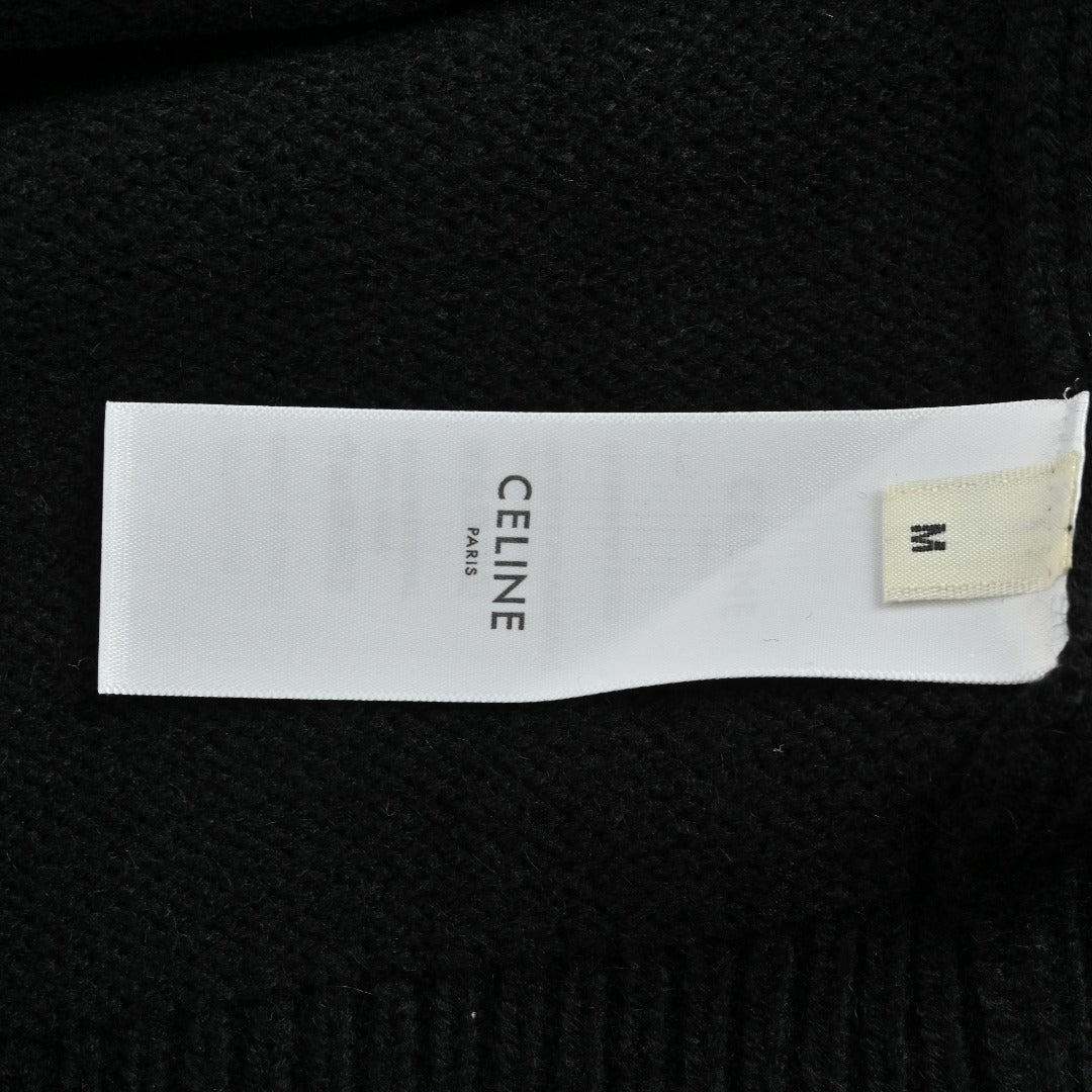 CELINE Triomphe and Terry-Embroidered Back Crewneck Sweater in Black