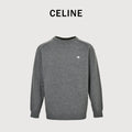 CELINE Triomphe and Terry-Embroidered Back Crewneck Sweater in Grey