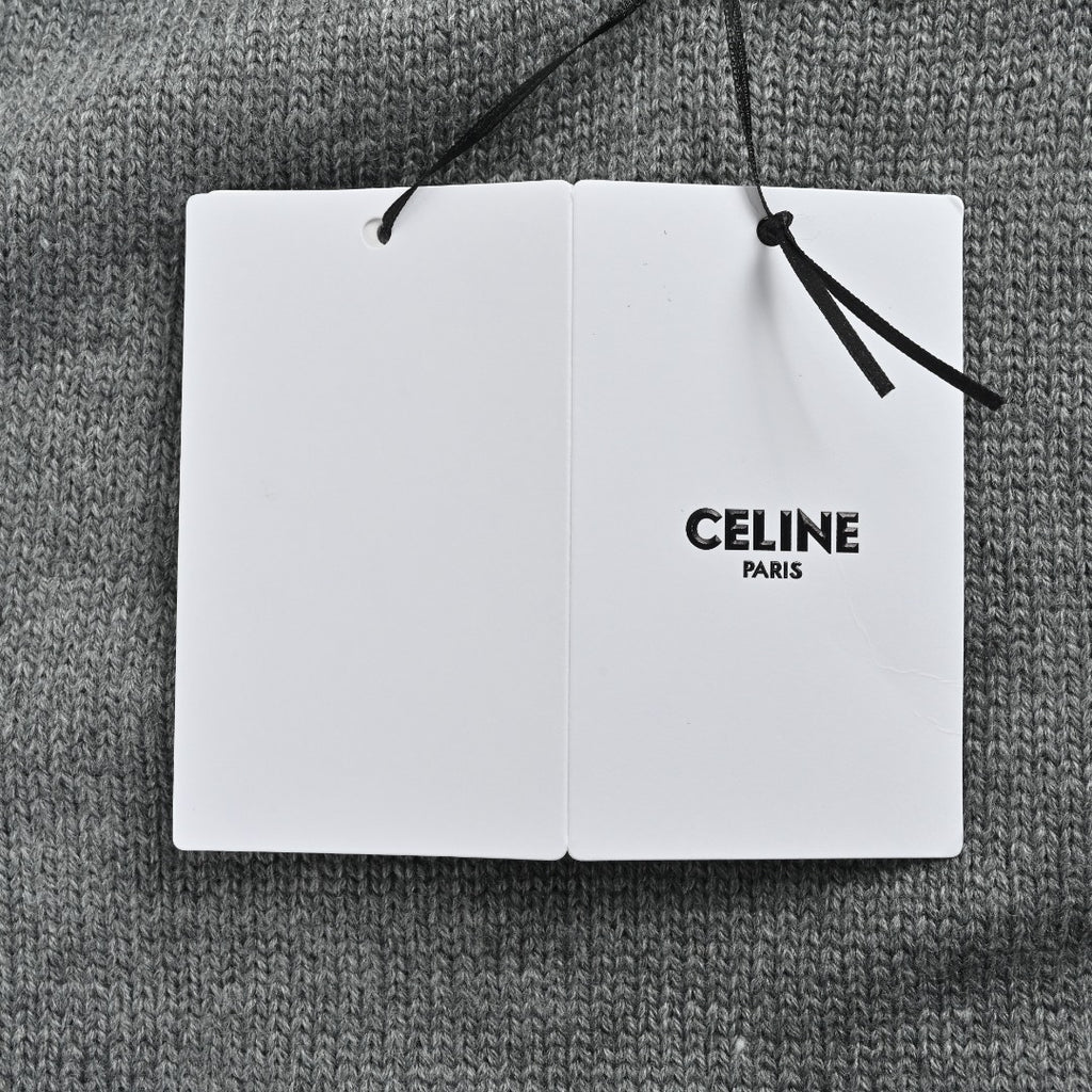 CELINE Triomphe and Terry-Embroidered Back Crewneck Sweater in Grey