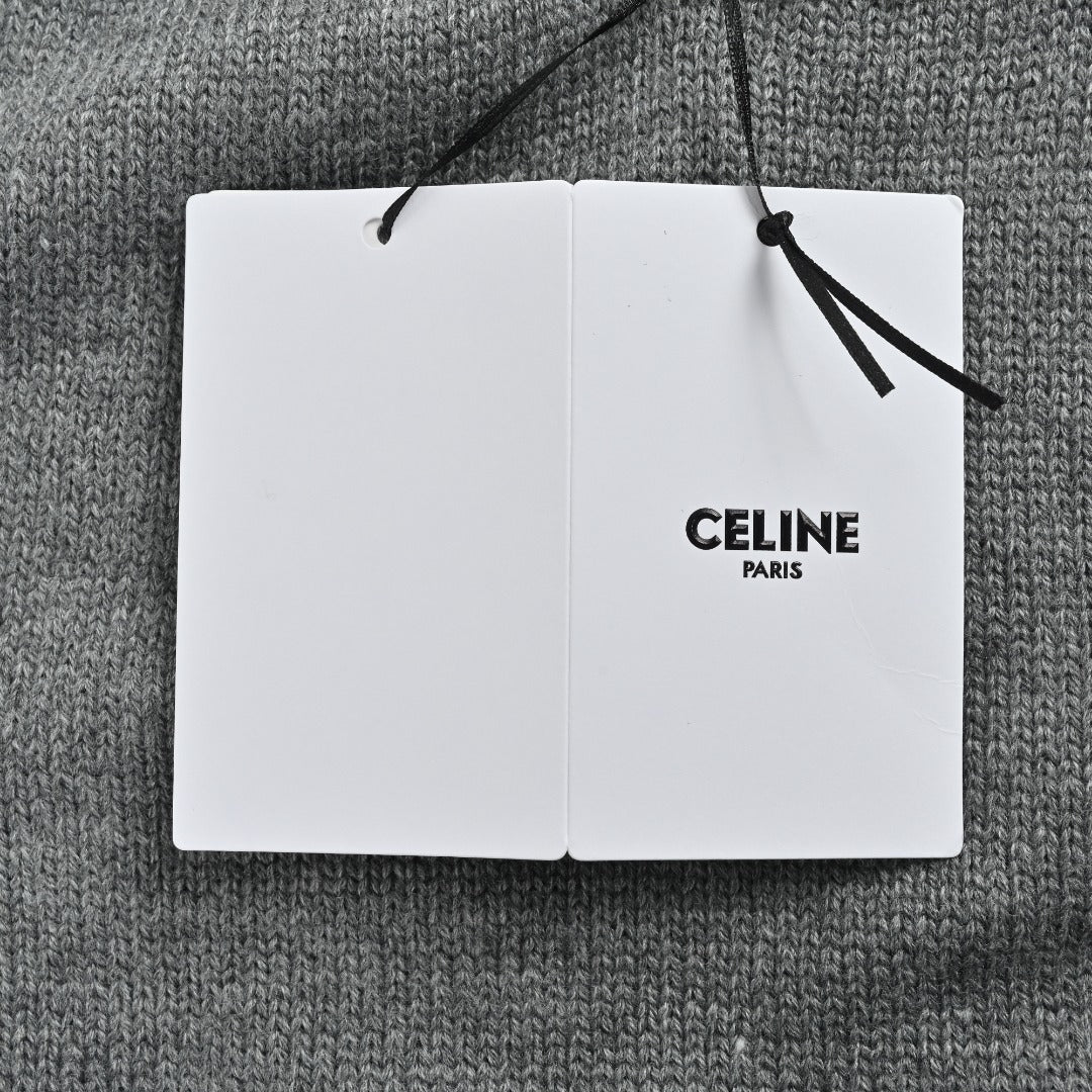 CELINE Triomphe and Terry-Embroidered Back Crewneck Sweater in Grey