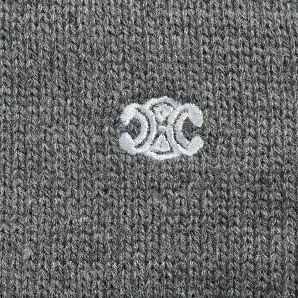 CELINE Triomphe and Terry-Embroidered Back Crewneck Sweater in Grey