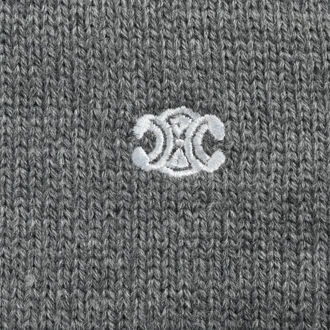CELINE Triomphe and Terry-Embroidered Back Crewneck Sweater in Grey