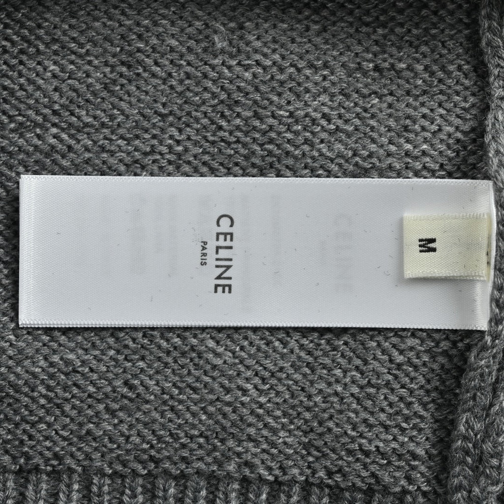 CELINE Triomphe and Terry-Embroidered Back Crewneck Sweater in Grey