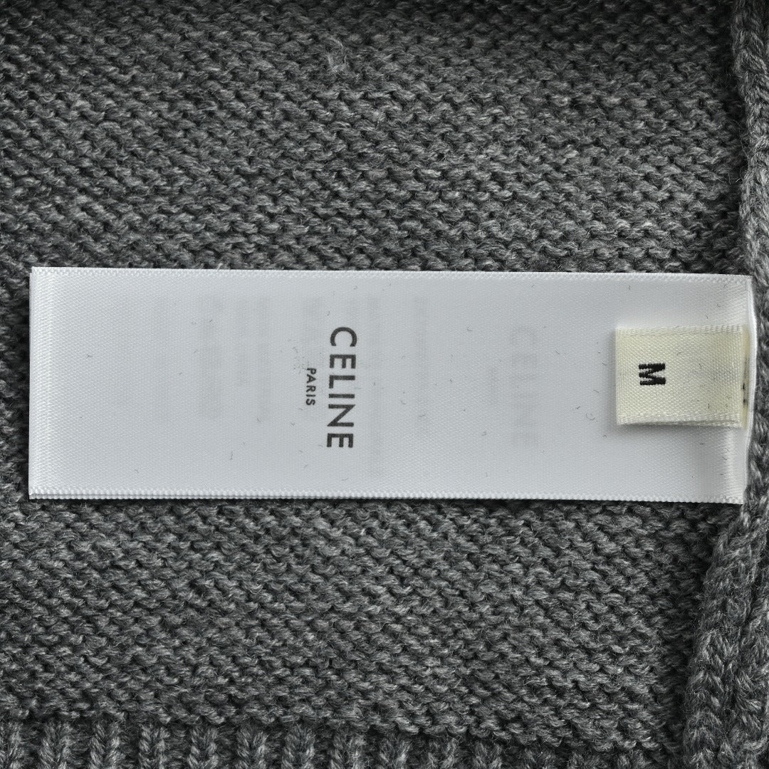 CELINE Triomphe and Terry-Embroidered Back Crewneck Sweater in Grey