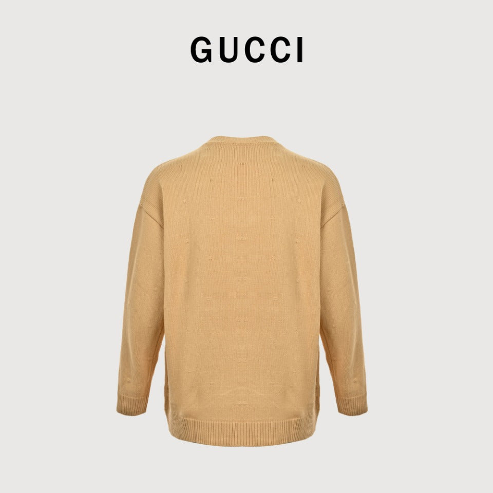 Gucci 24FW Logo Jacquard Crewneck Sweater in Camel
