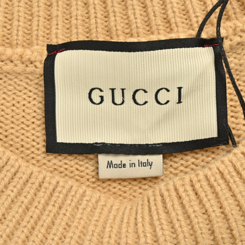 Gucci 24FW Logo Jacquard Crewneck Sweater in Camel