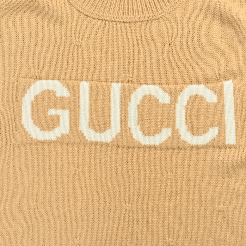 Gucci 24FW Logo Jacquard Crewneck Sweater in Camel