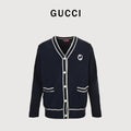 Gucci 24FW Interlocking G Contrast-Trim Cardigan in Navy