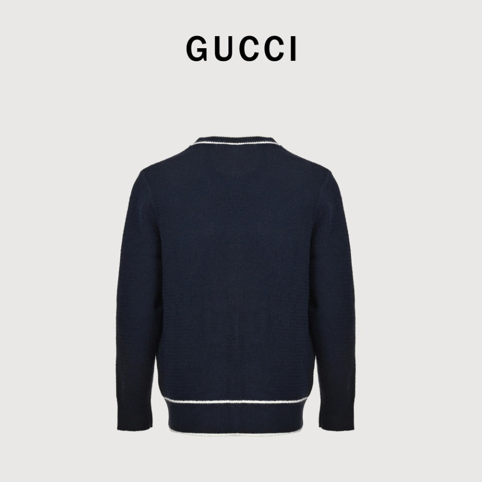 Gucci 24FW Interlocking G Contrast-Trim Cardigan in Navy