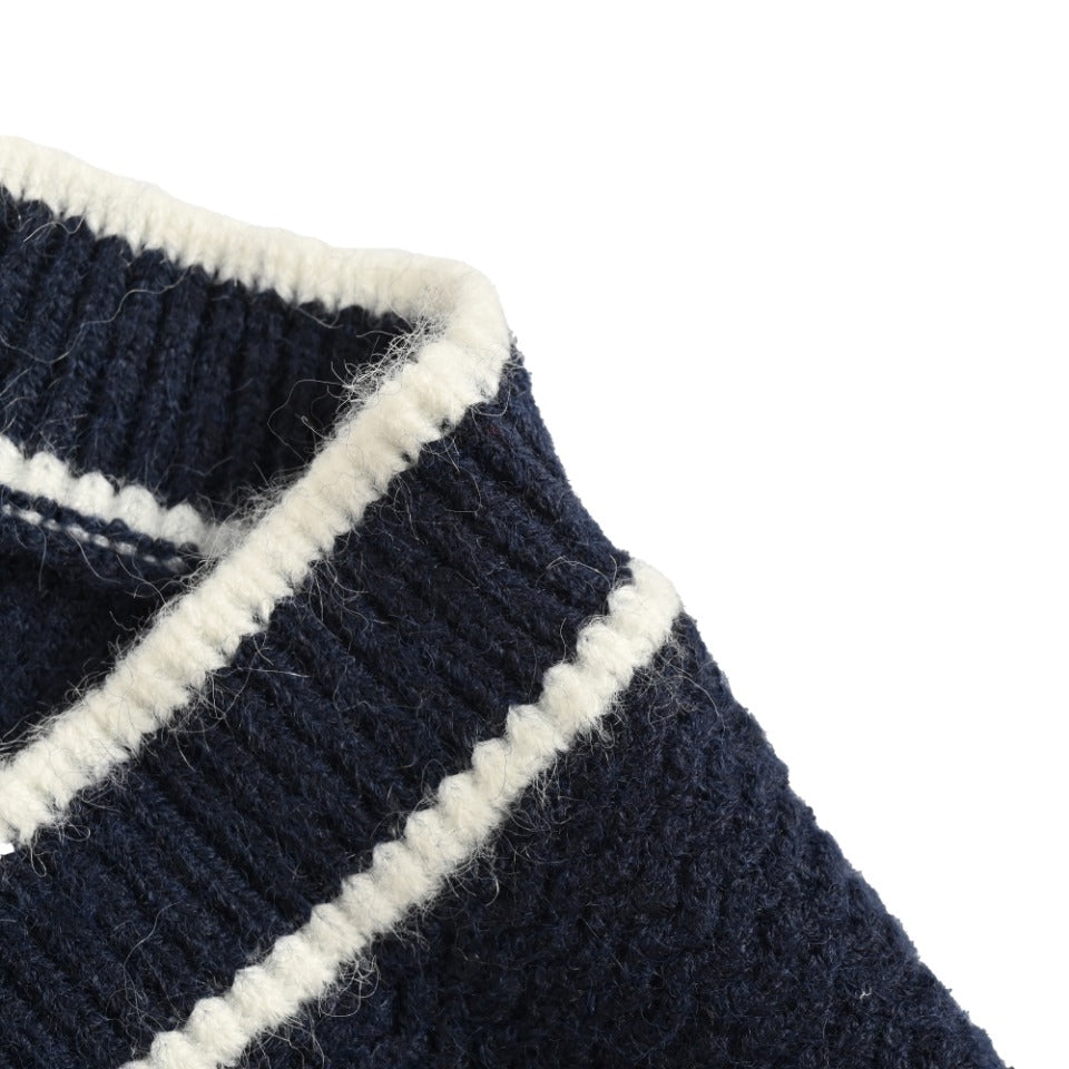 Gucci 24FW Interlocking G Contrast-Trim Cardigan in Navy