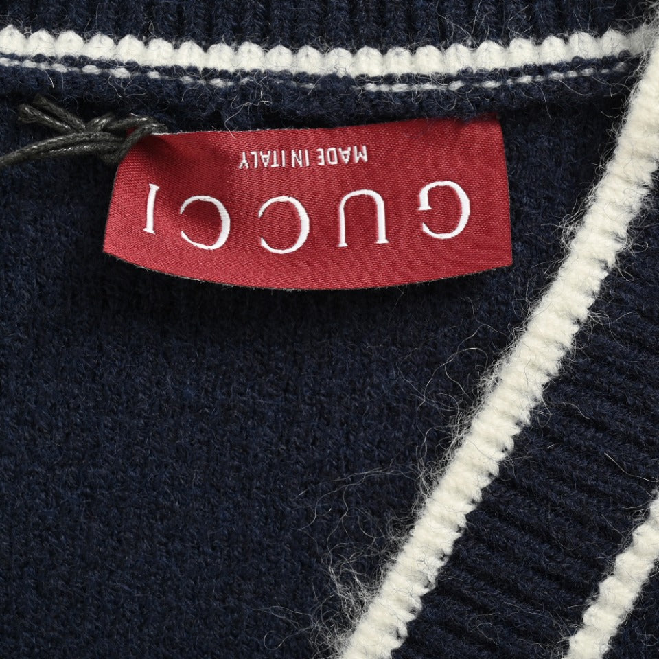 Gucci 24FW Interlocking G Contrast-Trim Cardigan in Navy