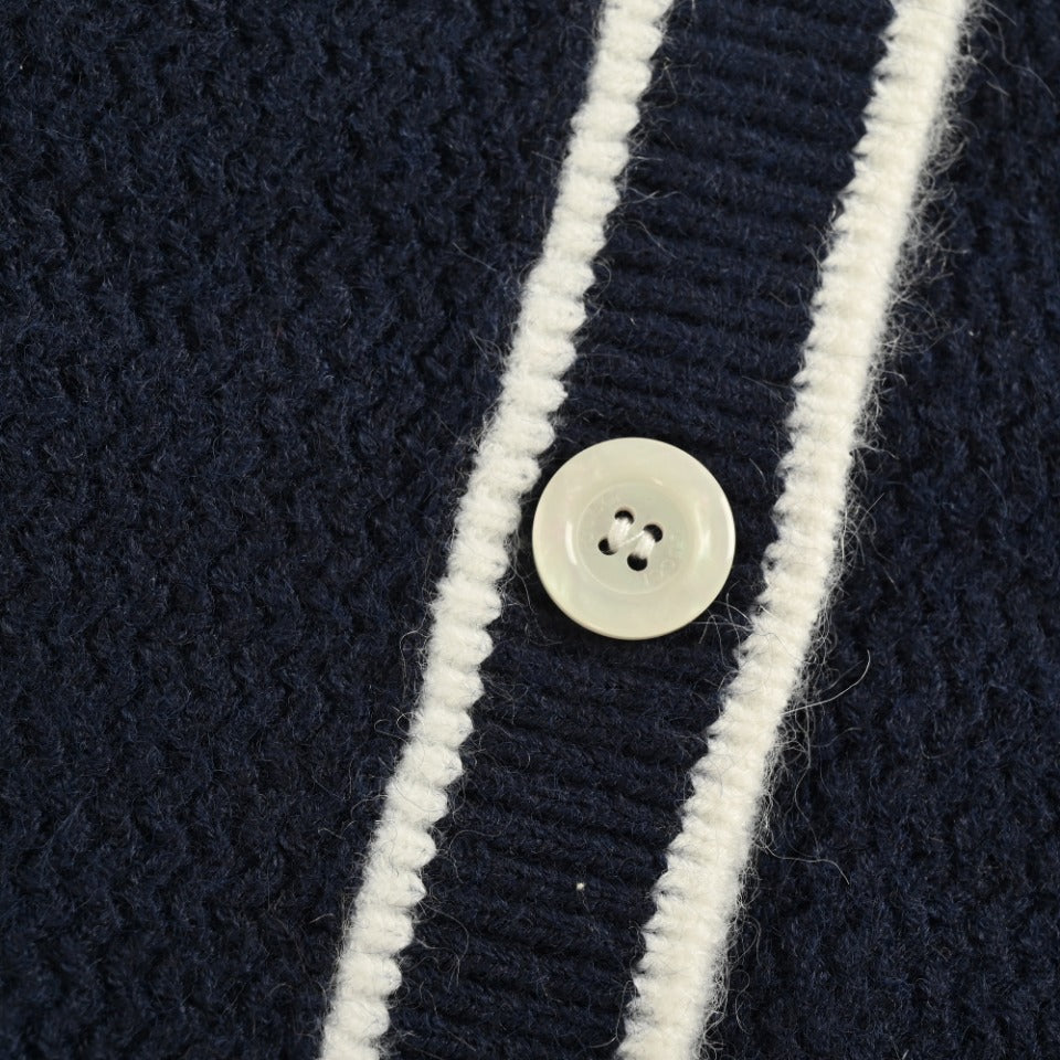 Gucci 24FW Interlocking G Contrast-Trim Cardigan in Navy