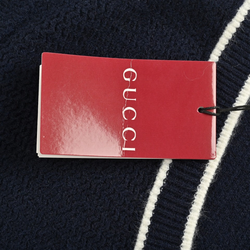 Gucci 24FW Interlocking G Contrast-Trim Cardigan in Navy