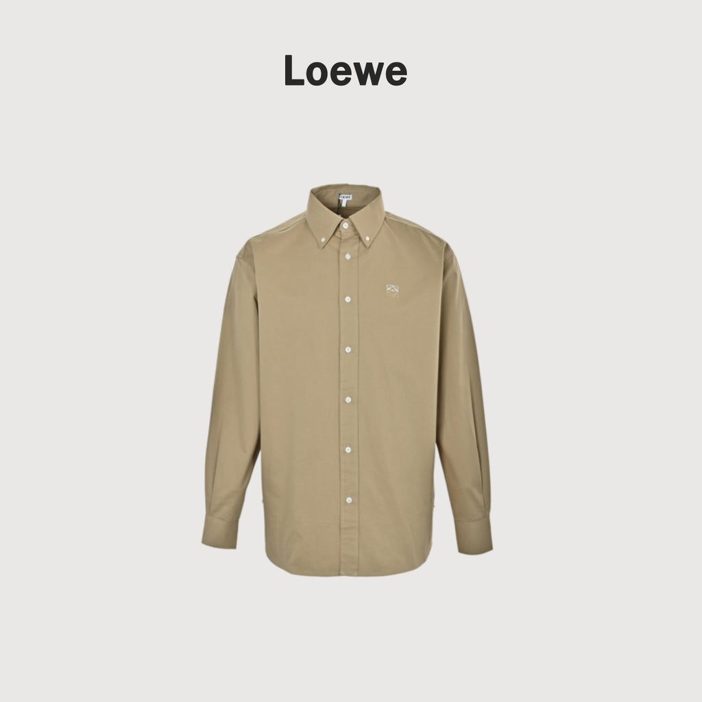 Loewe Two-Tone Embroidered Logo Shirt in Khaki