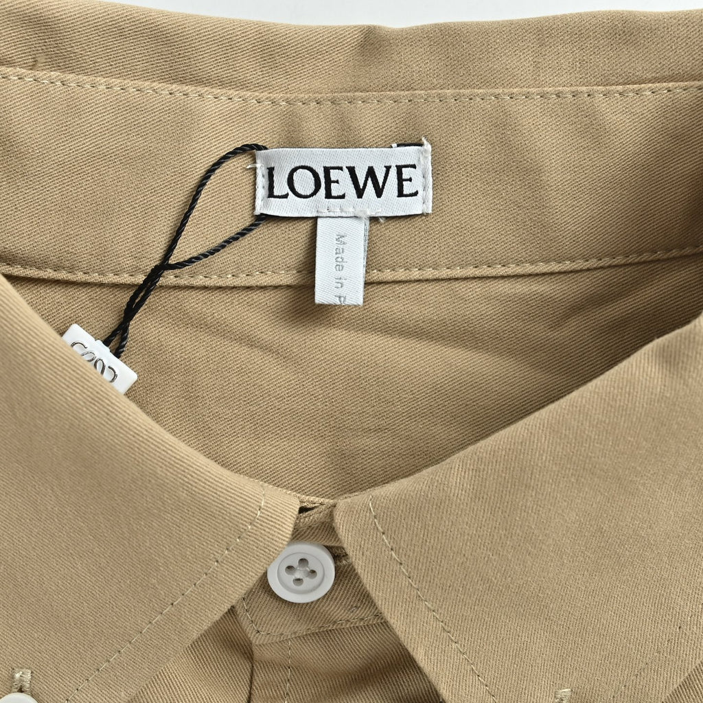 Loewe Two-Tone Embroidered Logo Shirt in Khaki