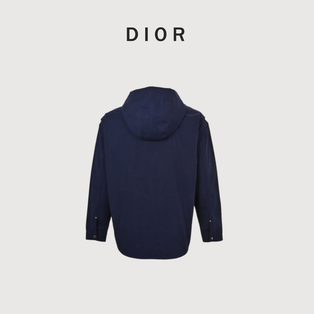 Dior 25FW Embroidered-Emblem Hooded Zip Jacket in Navy