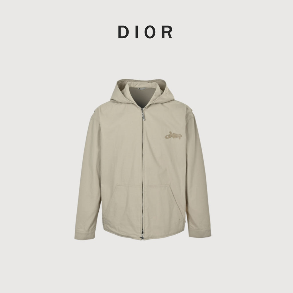 Dior 25FW Embroidered-Emblem Button-Front Shirt Jacket in Beige