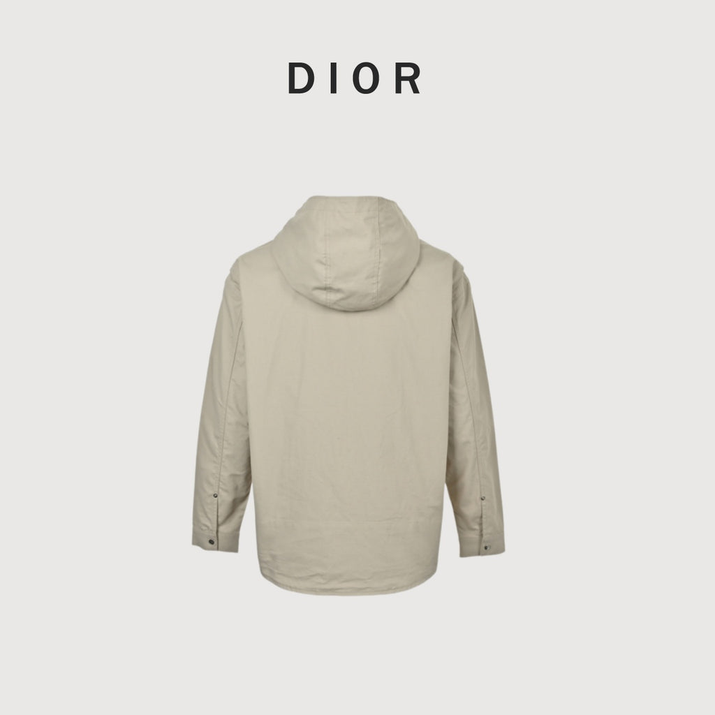 Dior 25FW Embroidered-Emblem Button-Front Shirt Jacket in Beige