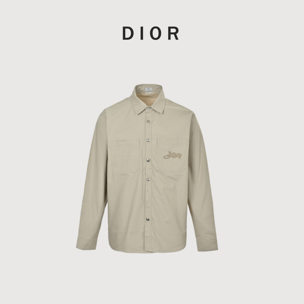 Dior 25FW Embroidered-Emblem Canvas Shirt Jacket in Beige