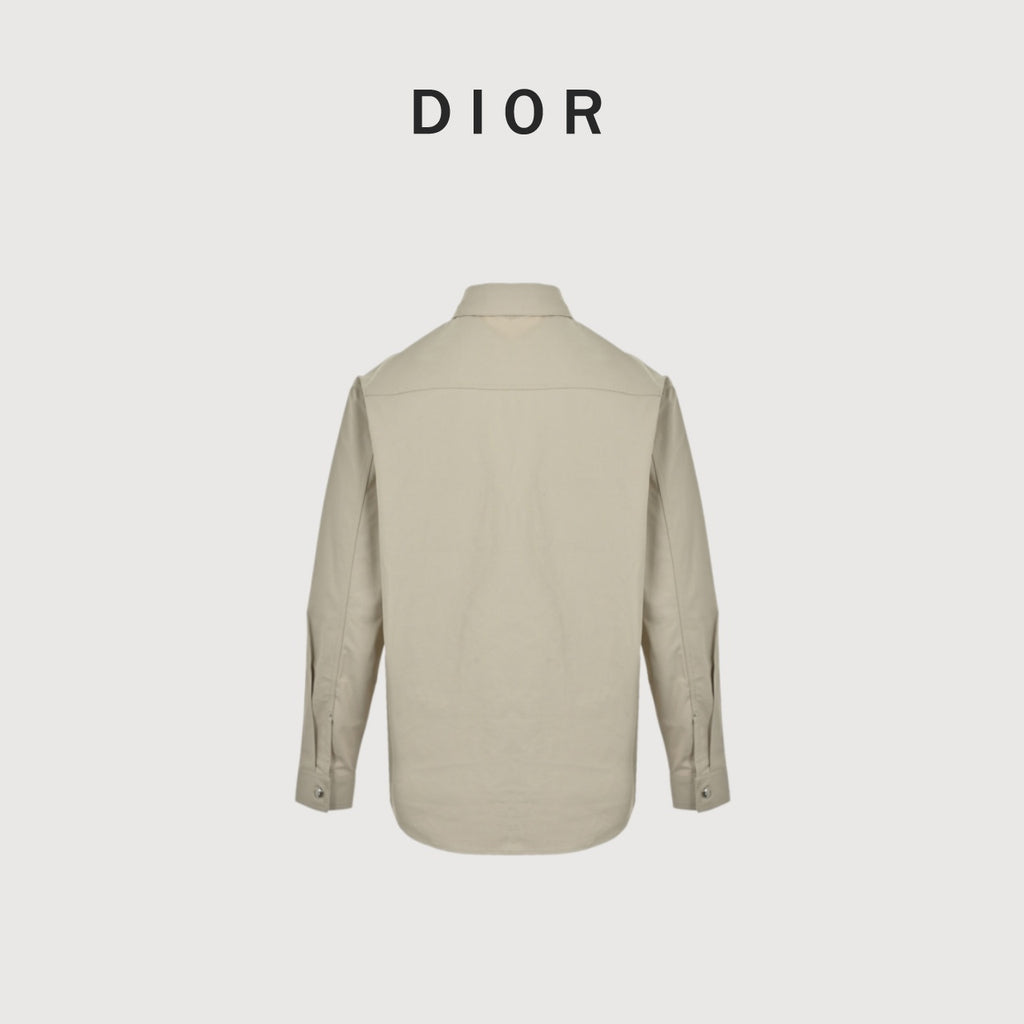 Dior 25FW Embroidered-Emblem Canvas Shirt Jacket in Beige