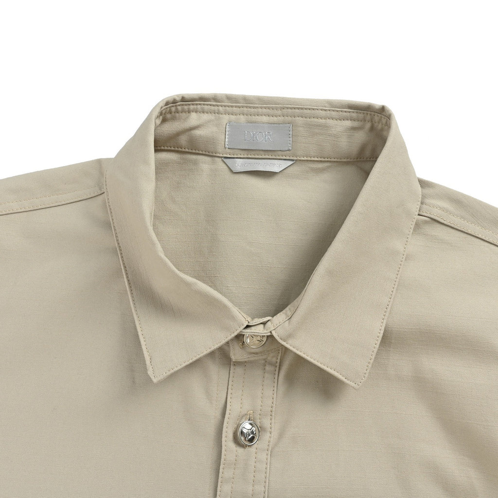 Dior 25FW Embroidered-Emblem Canvas Shirt Jacket in Beige