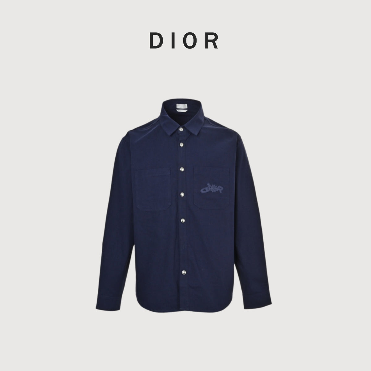 Dior 25FW Embroidered-Emblem Canvas Shirt Jacket in Navy