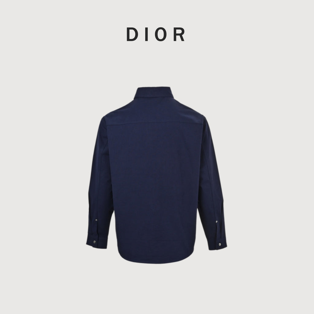 Dior 25FW Embroidered-Emblem Canvas Shirt Jacket in Navy