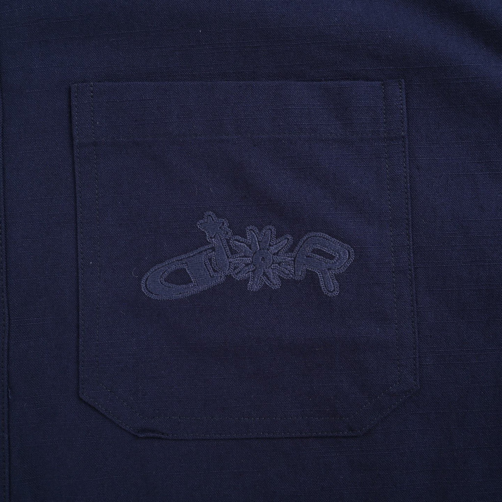 Dior 25FW Embroidered-Emblem Canvas Shirt Jacket in Navy