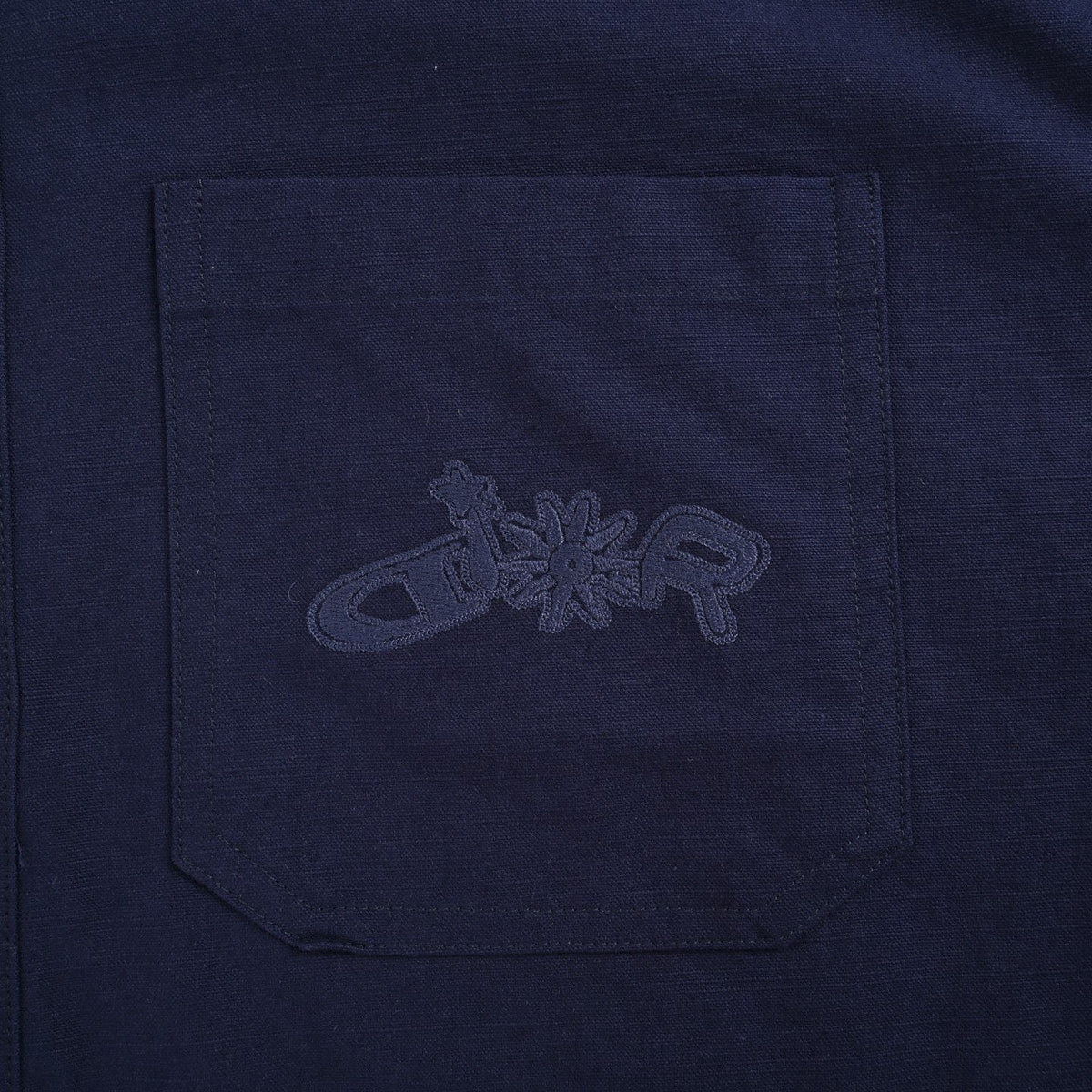 Dior 25FW Embroidered-Emblem Canvas Shirt Jacket in Navy