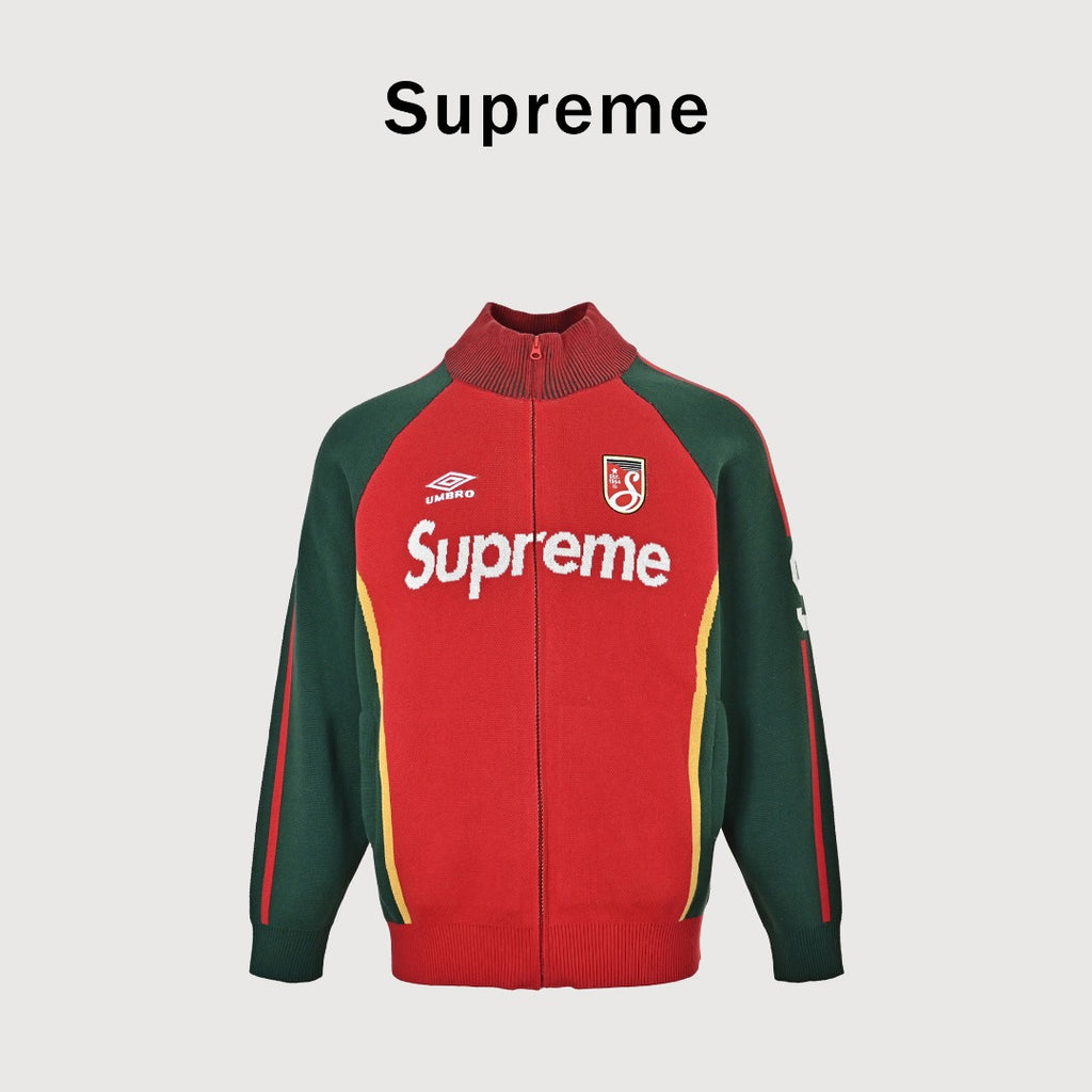 Supreme x Umbro 25FW No. 9 Zip-Up Knit Jacket in Red and Green