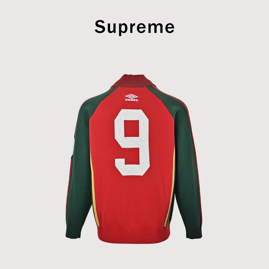 Supreme x Umbro 25FW No. 9 Zip-Up Knit Jacket in Red and Green