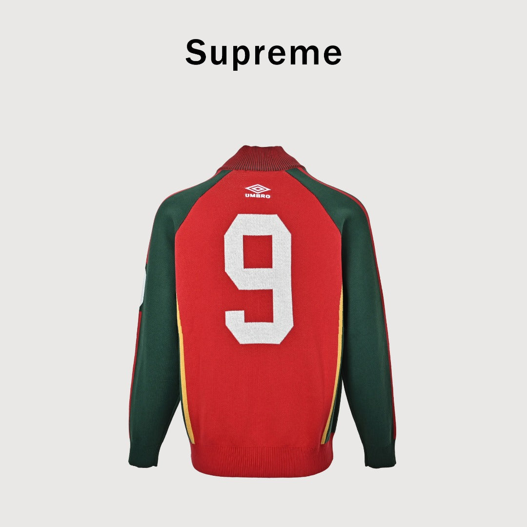 Supreme x Umbro 25FW No. 9 Zip-Up Knit Jacket in Red and Green