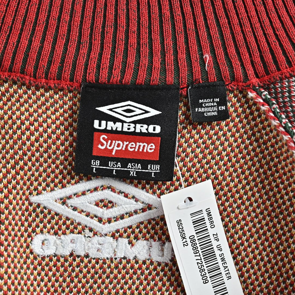 Supreme x Umbro 25FW No. 9 Zip-Up Knit Jacket in Red and Green